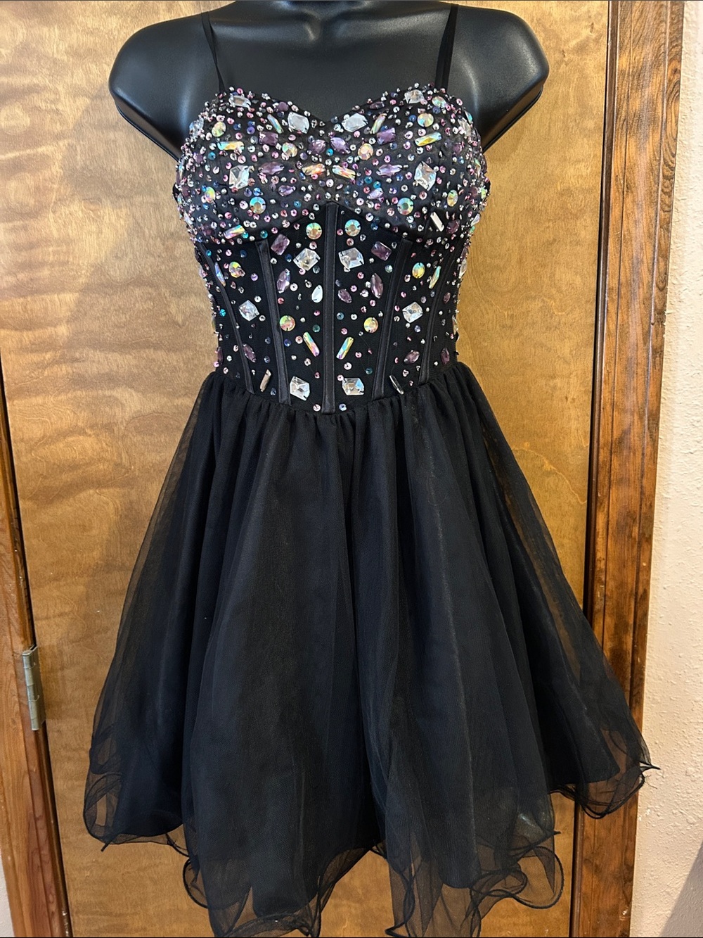 Black Sparkle Embellished Homecoming Dress